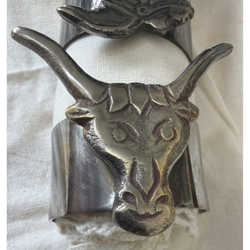 Vintage Cowboy Silver Tone Napkin Rings Set Of 4